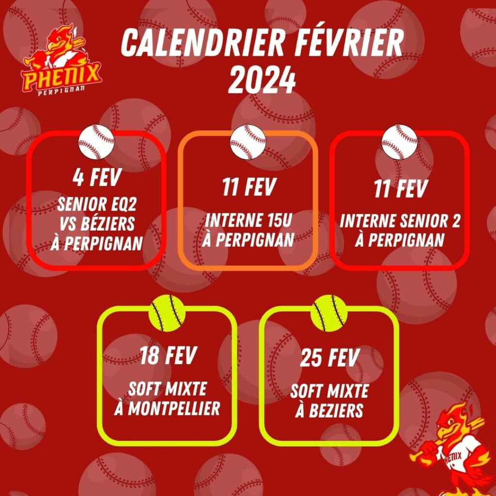 planning phenix baseball fevrier 2024 perpignan